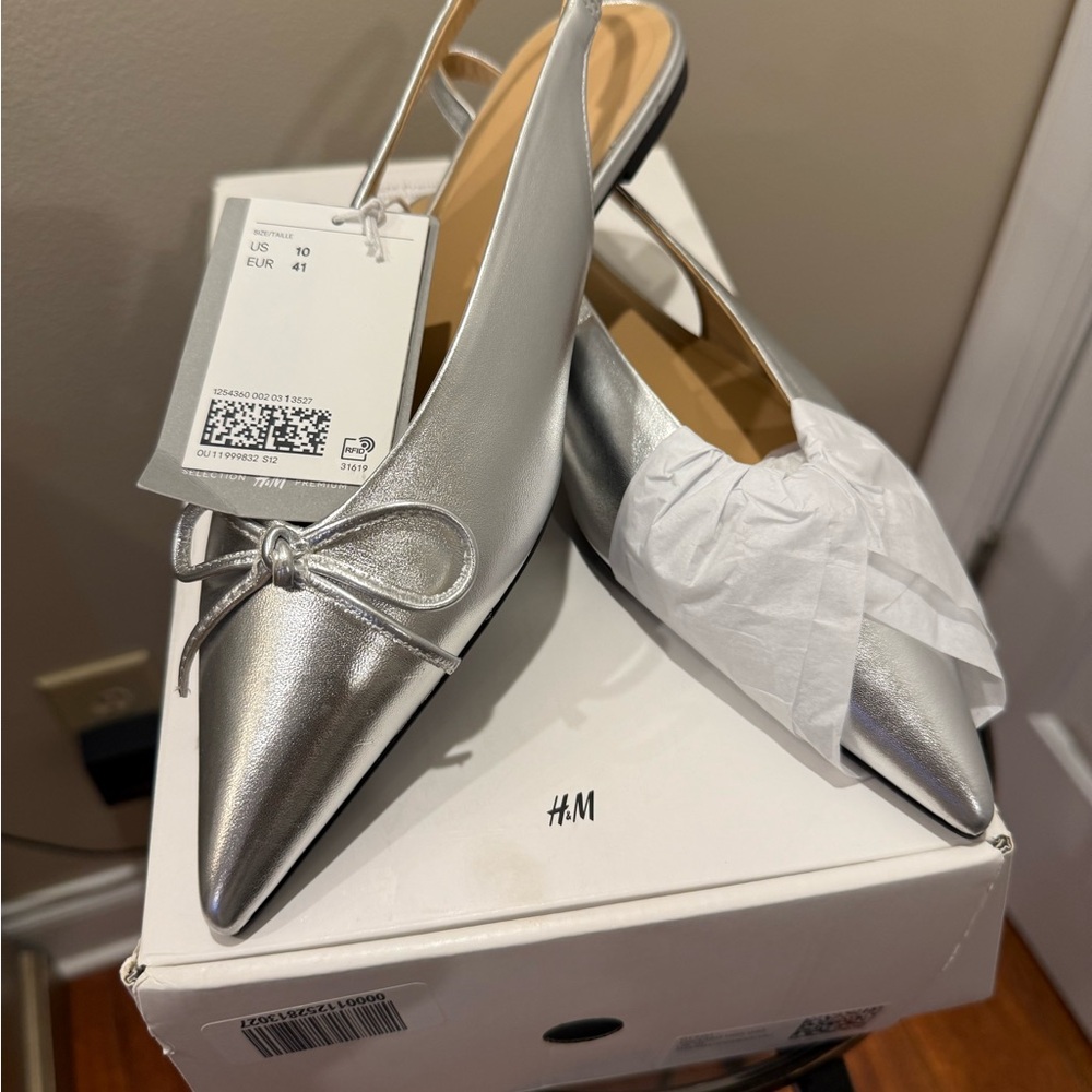 H&M Metallic Silver Slingback Heels
